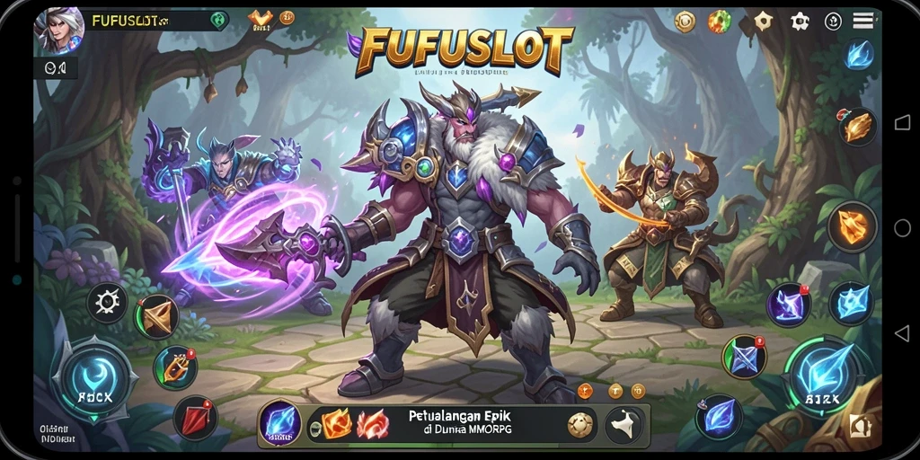 Tangkapan layar gameplay FUFUSLOT menunjukkan pertarungan epik di dunia MMORPG.