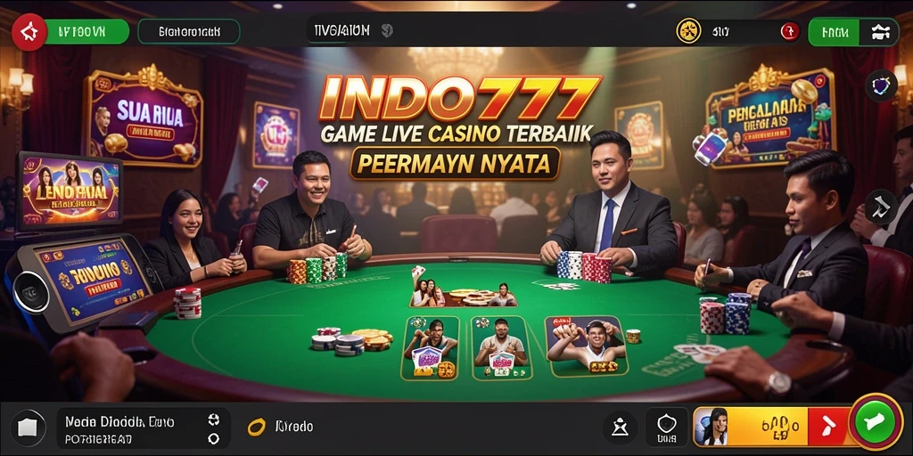 Screenshot gameplay INDO777 dengan dealer langsung di meja permainan.