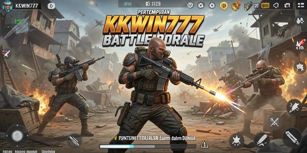 Gameplay seru KKWIN777 menampilkan pertarungan Battle Royale yang mendebarkan.