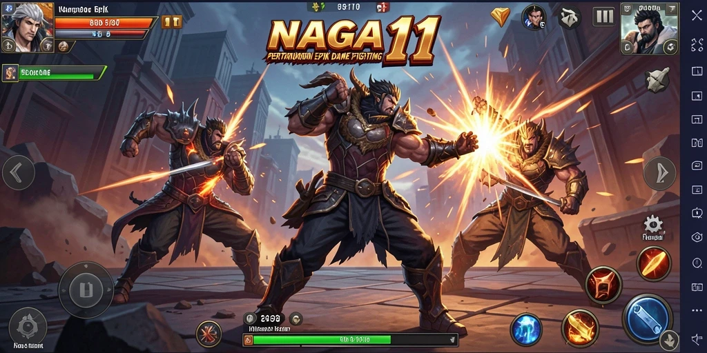 Screenshot NAGA11 menampilkan karakter bertarung dalam aksi cepat.