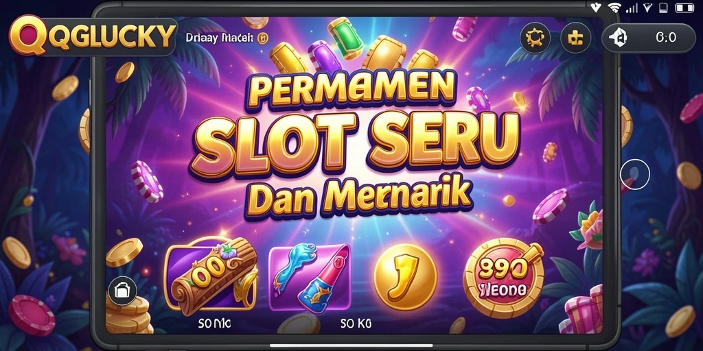 Screenshot QGLUCKY menampilkan gameplay seru dengan gulungan slot yang berputar.