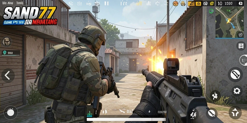 Gameplay SAND77 dengan aksi tembak-menembak yang intens.